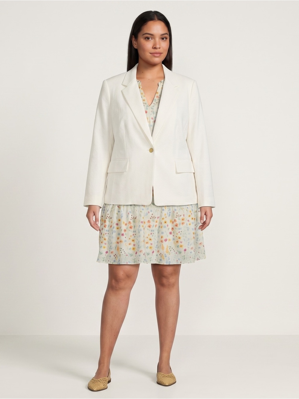 Calvin Klein Women’s Pearl Luminous Sheen Ruffle Single Button Blazer Jacket 24W
